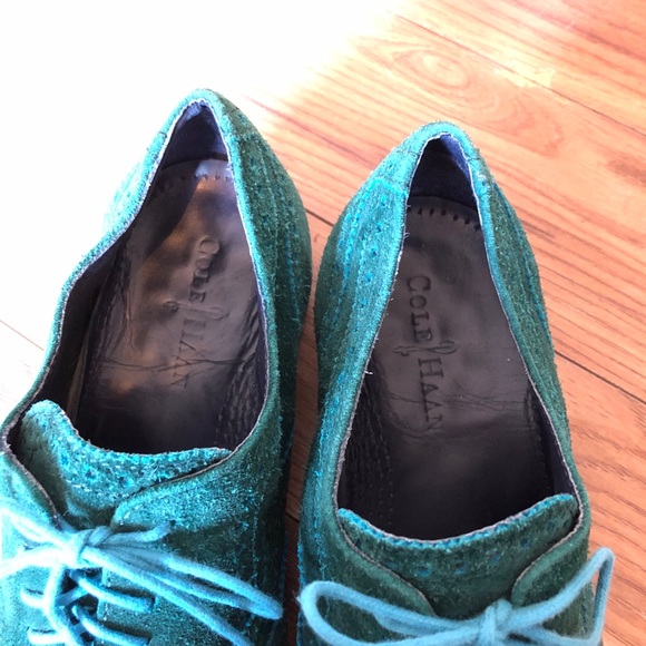 NIKE AIR & COLE HAAN TURQUOISE SUEDE OXFORDS - Picture 3 of 7